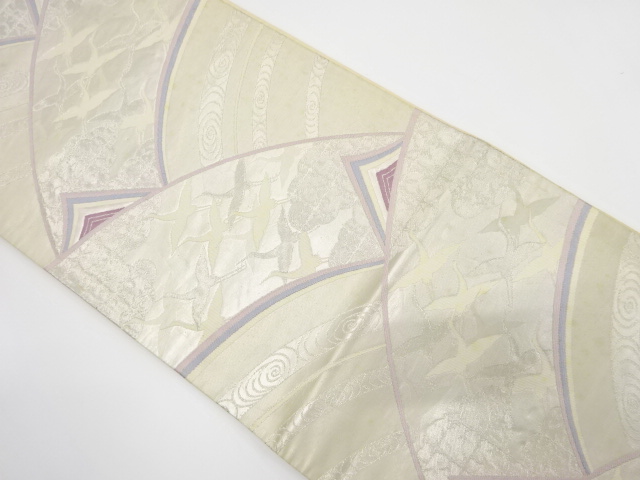 JAPANESE KIMONO / ANTIQUE FUKURO OBI / SILK / WOVEN CRANES & STREAM